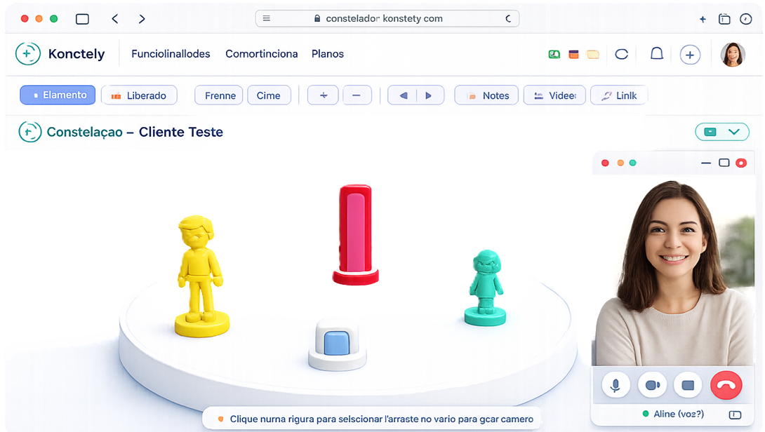 Interface do Konstely — painel de constelação sistêmica online